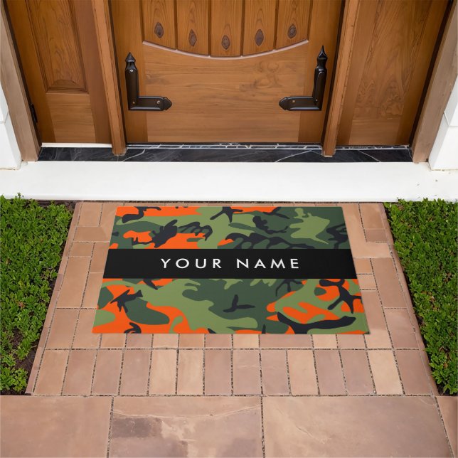 Orange Camouflage Pattern, Ihr Name, Personalisier Fußmatte (Außenbereich)