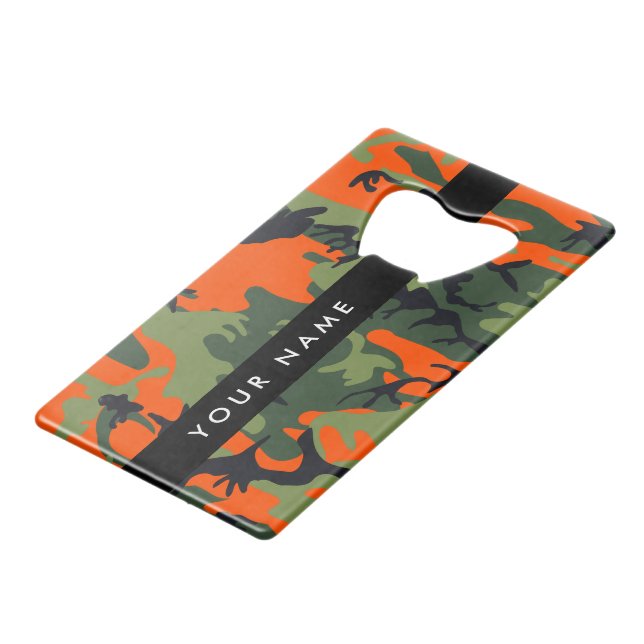 Orange Camouflage Pattern, Ihr Name, Personalisier Geldbeutel Flaschenöffner (Vorderseite Schrägansicht)
