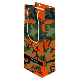 Orange Camouflage Pattern, Ihr Name, Personalisier Geschenktüte Für Weinflaschen