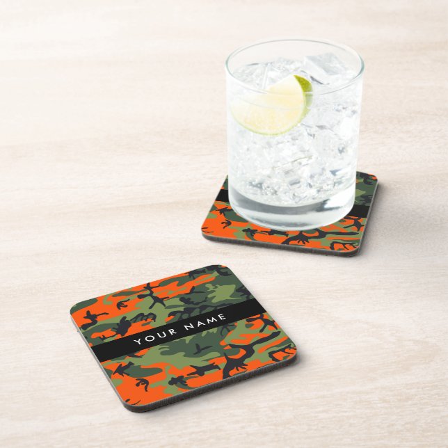 Orange Camouflage Pattern, Ihr Name, Personalisier Getränkeuntersetzer (Rechte Seite)