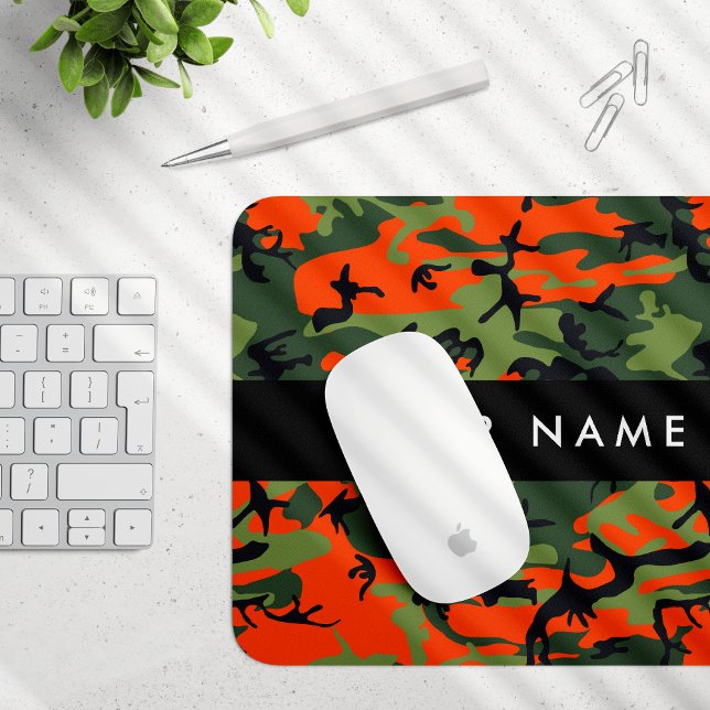 Orange Camouflage Pattern, Ihr Name, Personalisier Mousepad (Von Creator hochgeladen)