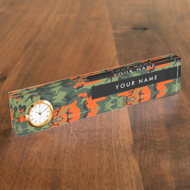 Orange Camouflage Pattern, Ihr Name, Personalisier Namensplakette (Seite)