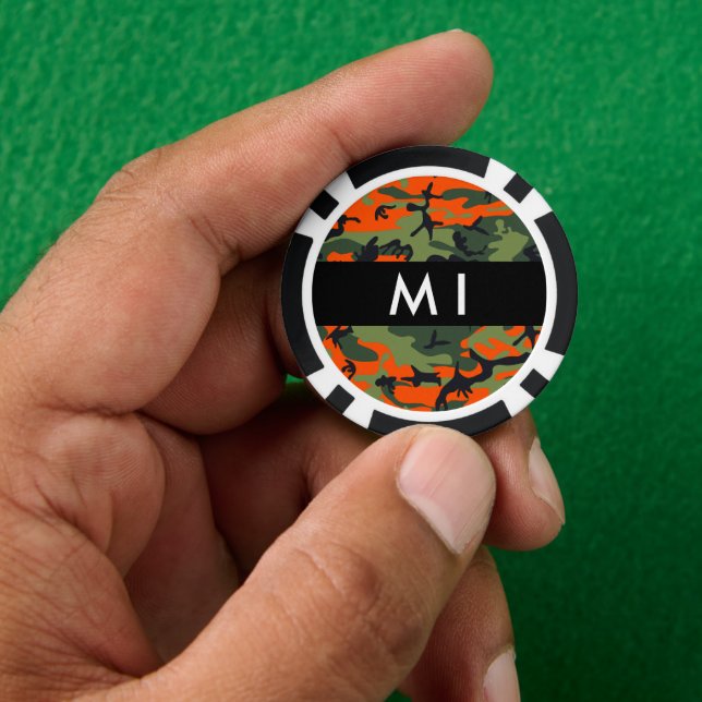Orange Camouflage Pattern, Ihr Name, Personalisier Pokerchips (Hand)