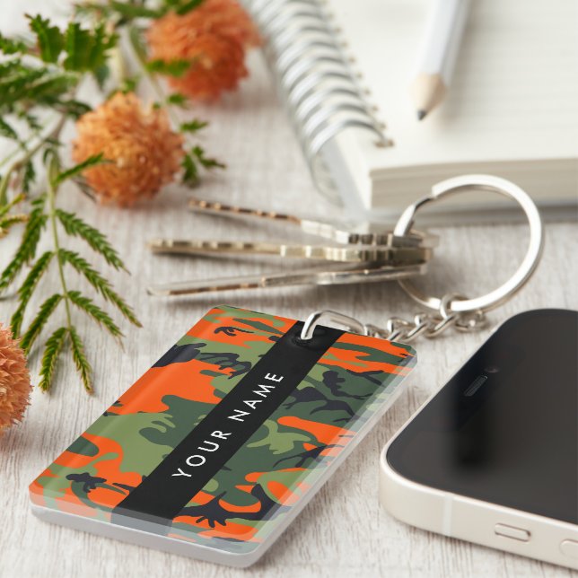 Orange Camouflage Pattern, Ihr Name, Personalisier Schlüsselanhänger (Vorderseite rechts)