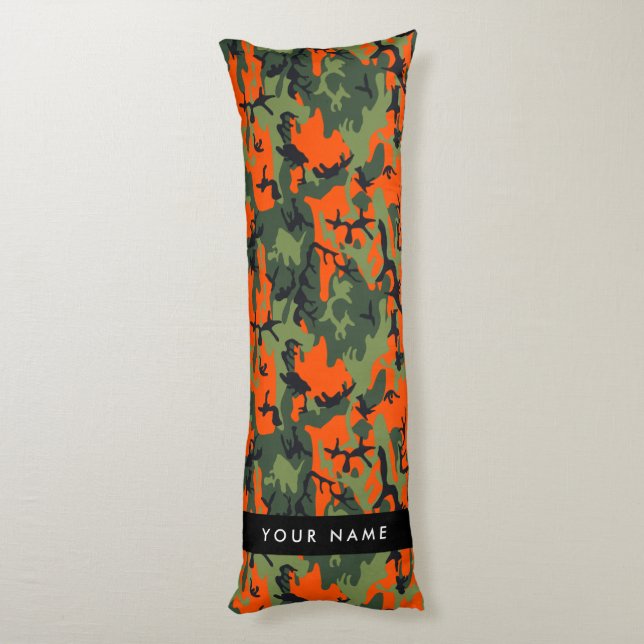 Orange Camouflage Pattern, Ihr Name, Personalisier Seitenschläferkissen (Rückseite (Vertikal))