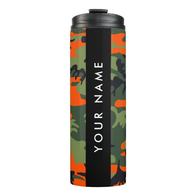 Orange Camouflage Pattern, Ihr Name, Personalisier Thermosbecher (Vorderseite)