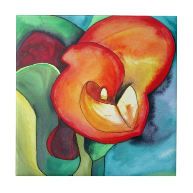 Orange Canna lia Blume Originale Aquarellkunst Fliese (Vorderseite)