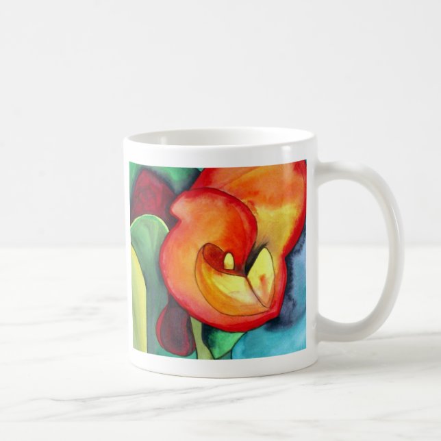 Orange Canna lia Blume Originale Aquarellkunst Kaffeetasse (Rechts)