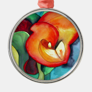 Orange Canna lia Blume Originale Aquarellkunst Silbernes Ornament