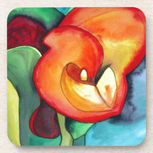 Orange Canna lia Blume Originale Aquarellkunst Untersetzer