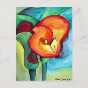 Orange Canna Lilie Originale Aquarellkunst Postkarte