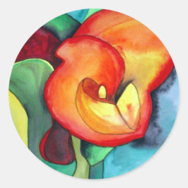 Orange Canna Lilie Originale Aquarellkunst Runder Aufkleber