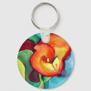 Orange Canna Lilie Originale Aquarellkunst Schlüsselanhänger