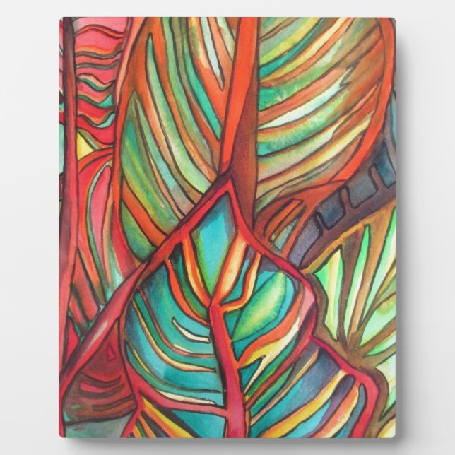 Orange Canna verlasse Aquarellfarben Originale Kun Fotoplatte (Vorderseite)