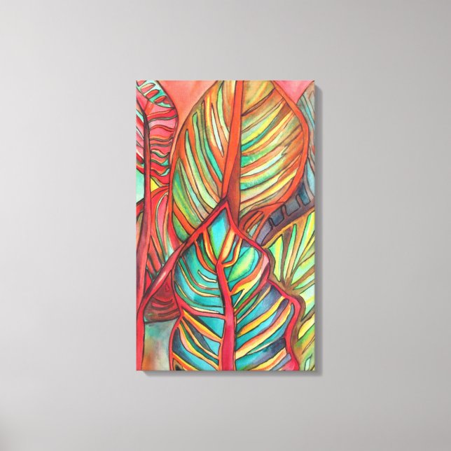 Orange Canna verlasse Aquarellfarben Originale Kun Leinwanddruck (Vorderseite)