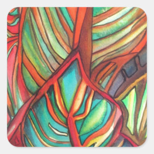 Orange Canna verlasse Aquarellfarben Originale Kun Quadratischer Aufkleber