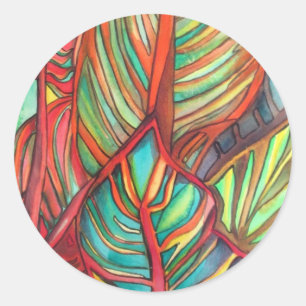 Orange Canna verlasse Aquarellfarben Originale Kun Runder Aufkleber