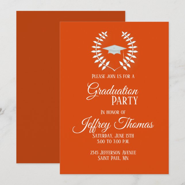 Orange Cap & Blätter Grad Einladung 5" x 7" (Vorne/Hinten)