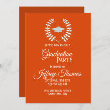 Orange Cap & Blätter Grad Einladung 5" x 7"