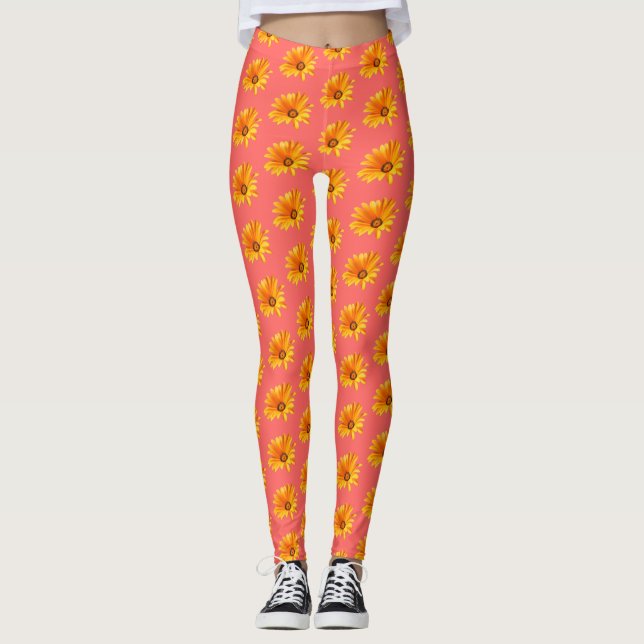 Orange Cape Daisy gegen lebende Korallen Hintergru Leggings (Vorderseite)