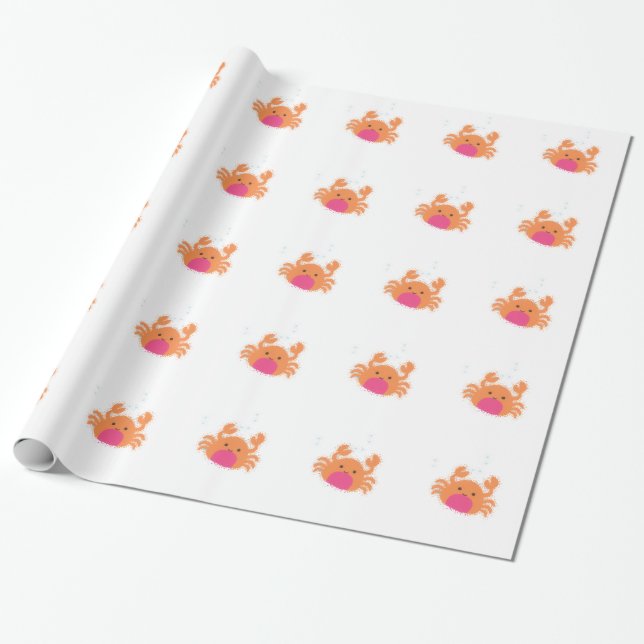 Orange Cartoon Crab Geschenkpapier (Ungerollt)