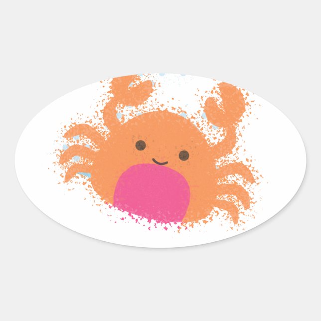Orange Cartoon Crab Ovaler Aufkleber (Vorderseite)