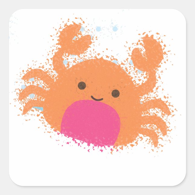 Orange Cartoon Crab Quadratischer Aufkleber (Vorderseite)