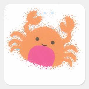 Orange Cartoon Crab Quadratischer Aufkleber