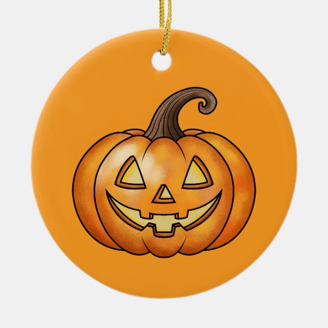 Orange Cartoon Pumpkin mit benutzerdefiniertem Tex Keramik Ornament (Vorne)