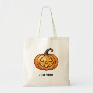 Orange Cartoon Pumpkin mit Namen Halloween Tragetasche