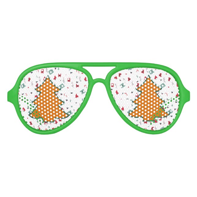 Orange Cartoon Weihnachtsbaum Aviator Sonnenbrille (Vorderseite)