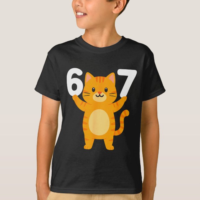 Orange Cat 67 Meme Six Seven Funny Cat Lover  T-Shirt (Vorderseite)