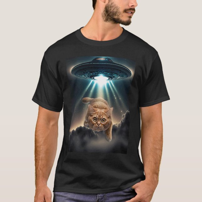 Orange Cat Alien UFO Galaxy Cat Pet Space T-Shirt (Vorderseite)