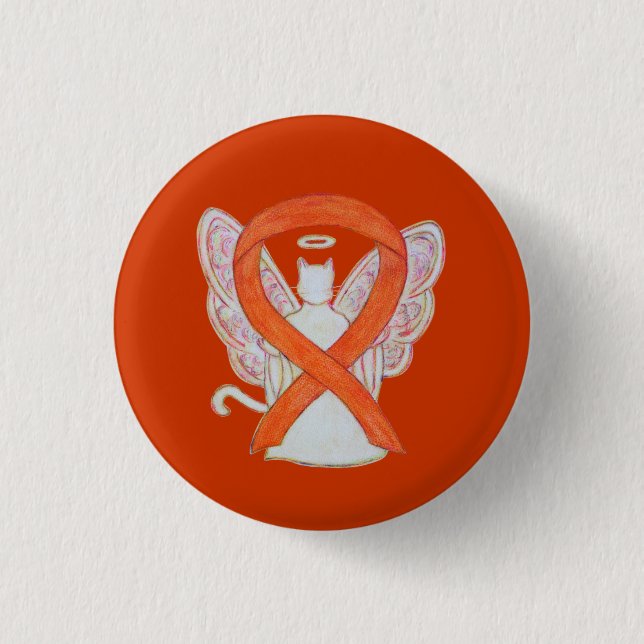 Orange Cat Angel Awareness Ribbon Custom Art Butto Button (Vorderseite)