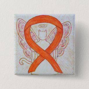 Orange Cat Angel Awareness Ribbon Custom Art Butto Button