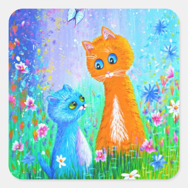 Orange Cat Blume Creationarts Square Sticker (Vorderseite)