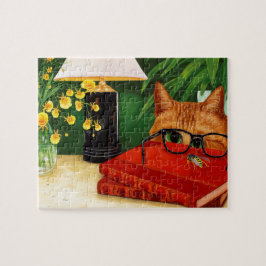 Orange Cat, Book, Biene und Orchideen Puzzle