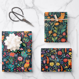 Orange Cat Botanical Geschenkpapier Set