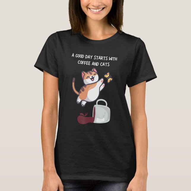 Orange Cat Coffee Tasse Chat T-Shirt (Vorderseite)