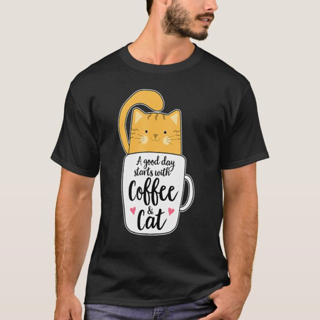 Orange Cat Coffee Tasse Chat T-Shirt (Vorderseite)
