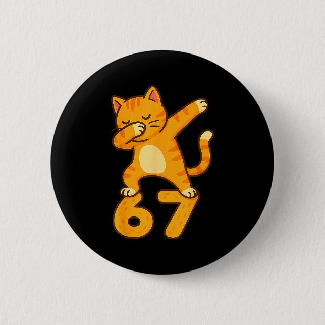 Orange Cat Dabbing Funny 67 Six Seven Meme  Button (Vorderseite)