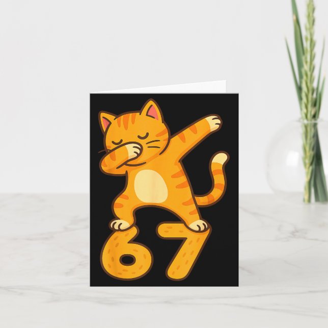 Orange Cat Dabbing Funny 67 Six Seven Meme  Karte (Vorderseite)