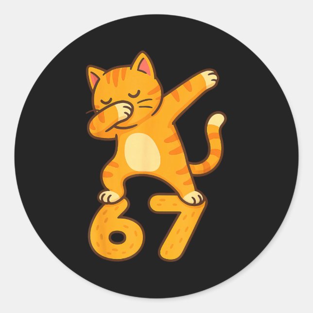Orange Cat Dabbing Funny 67 Six Seven Meme  Runder Aufkleber (Vorderseite)