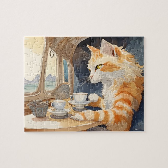 Orange Cat Drinking Tee Puzzle (Horizontal)