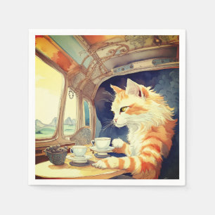Orange Cat Drinking Tee Serviette
