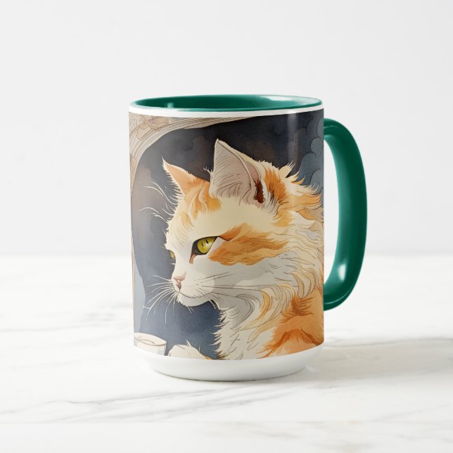 Orange Cat Drinking Tee Tasse (VorderseiteRechts)