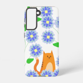 Orange Cat Floral Samsung Galaxy Case – White Samsung Galaxy Hülle