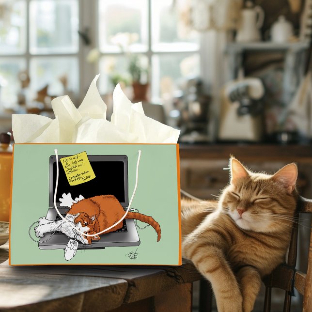 Orange Cat Funny Laptop Große Geschenktüte (Von Creator hochgeladen)