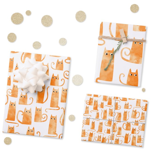 Orange Cat Geschenkpapier Set (Fun orange ginger cat watercolor gift wrapping paper sheets for animal lovers)