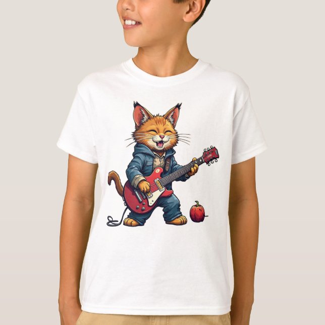 Orange Cat Guitar Player T-Shirt (Vorderseite)